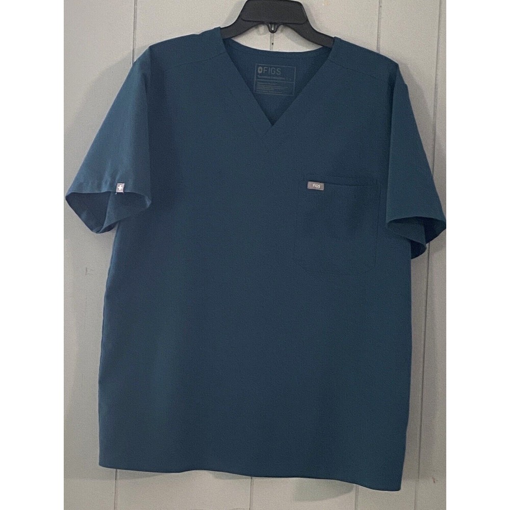 Figs Women's Teal Scrub Top Double Chest Pocket Vneck Sz L